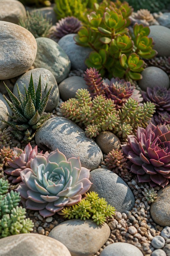 vibrant succulents in rocks