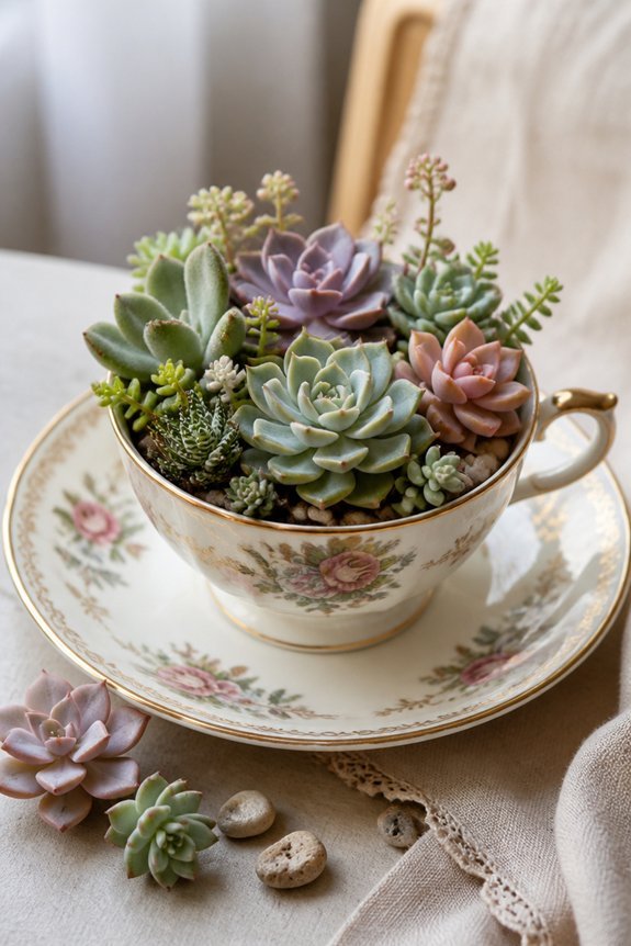 vintage teacup succulent arrangement