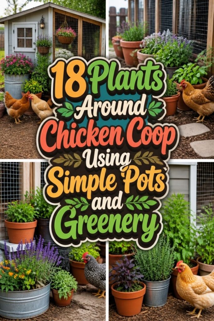 Plants growing around a backyard chicken coop