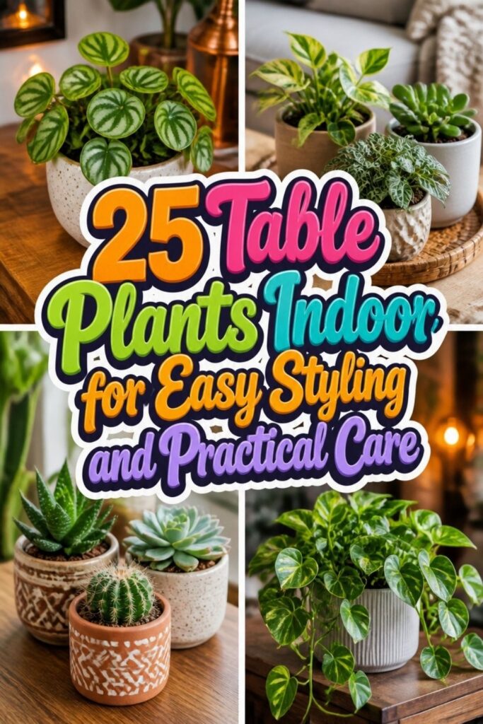 Indoor table plants styled on a console and side table