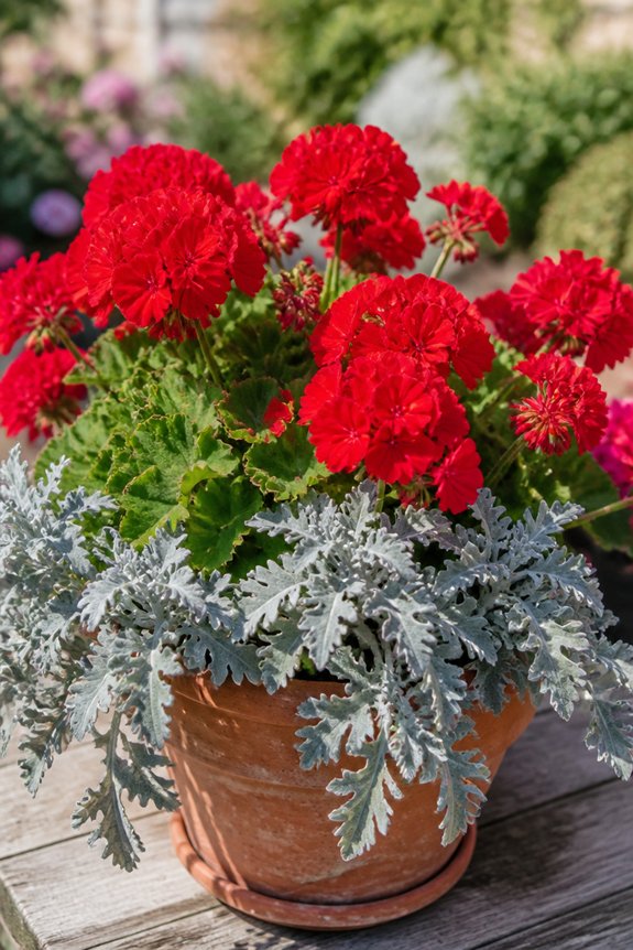 geraniums and dusty miller