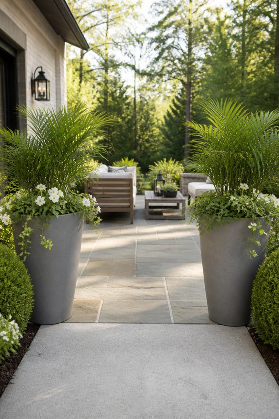 matching tall planters framing