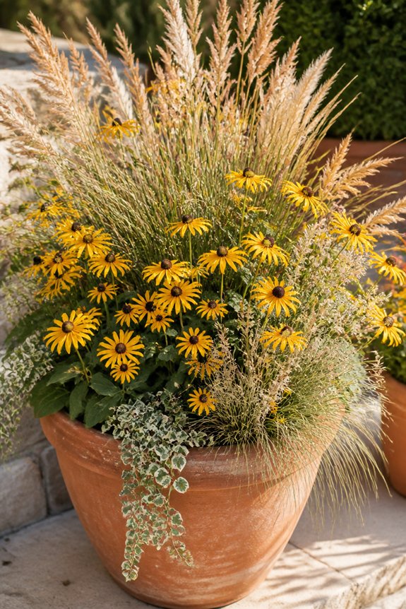 ornamental grasses and rudbeckia