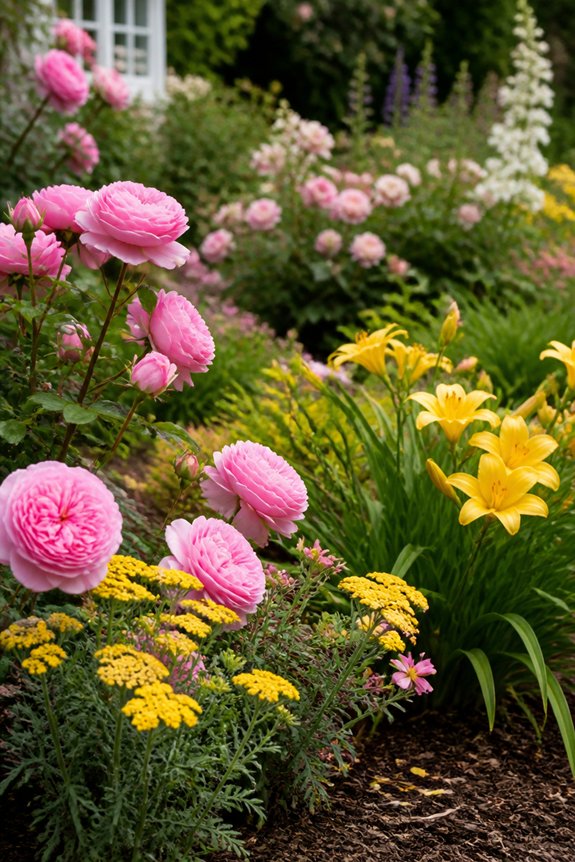 pink and yellow blooms