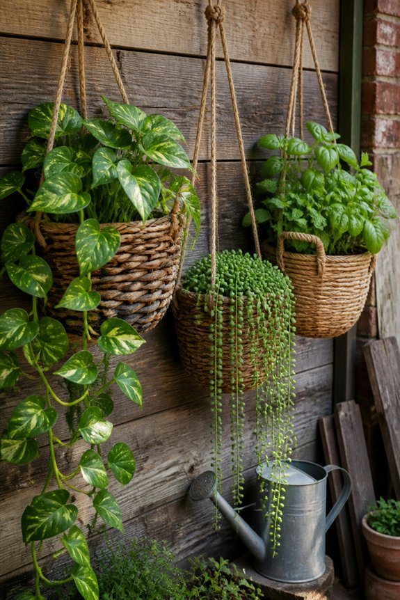 recycled baskets hanging planters