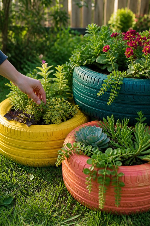 upcycled tire garden planters