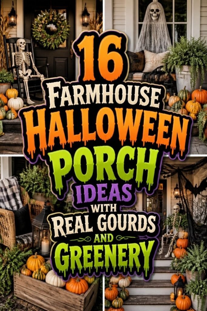 16 Farmhouse Halloween Porch Ideas With Real Gourds and Greenery