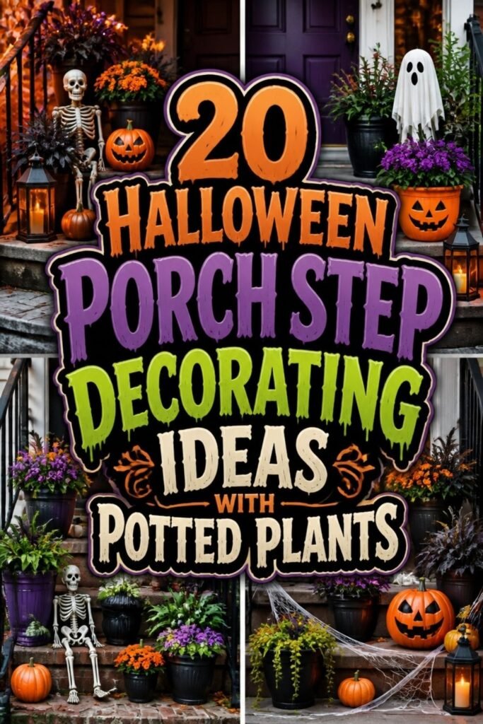 20 Halloween Porch Step Decorating Ideas With Potted Plants
