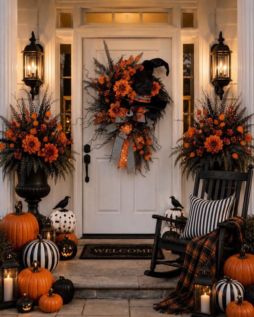 Frame the Door With Deep Orange Flowers and Ferny Greenery
