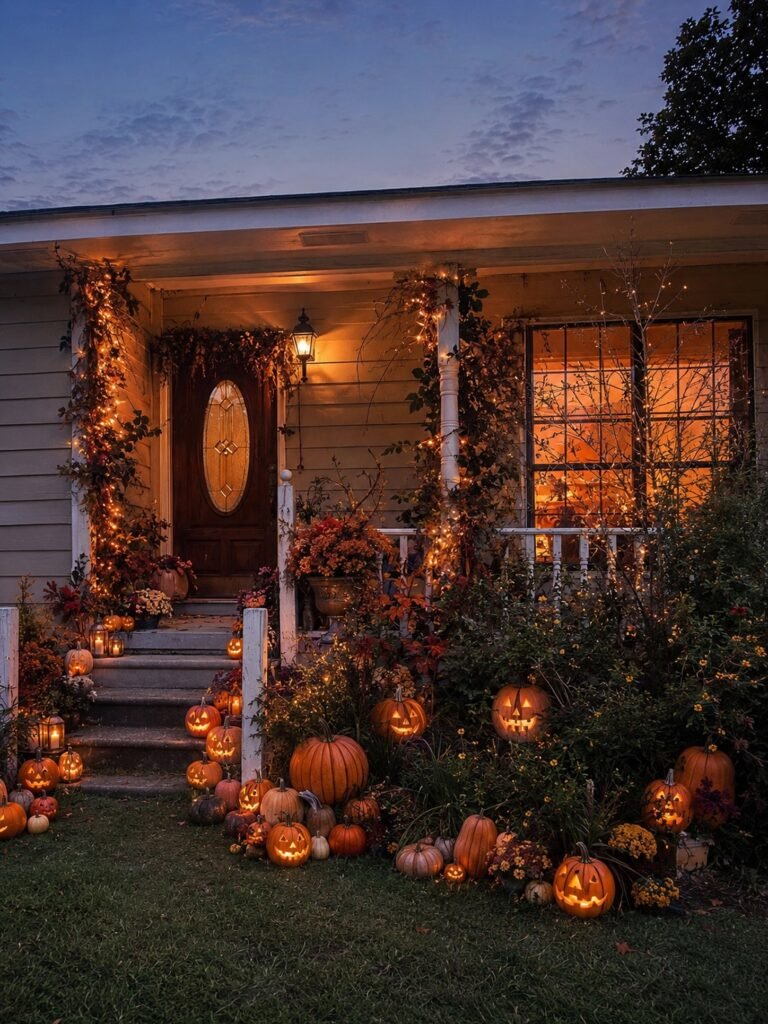 Let Existing Porch Plants Become Part of the Halloween Display
