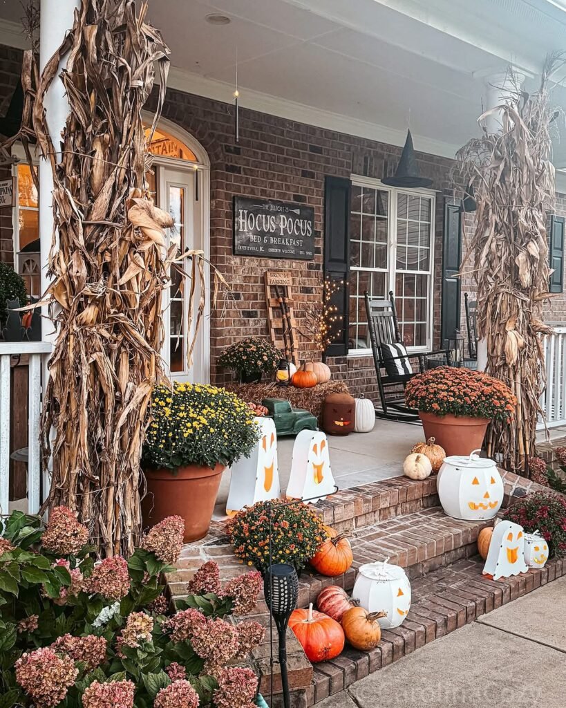 Wrap the Porch Columns in Cornstalks and Let the Pots Anchor the Steps