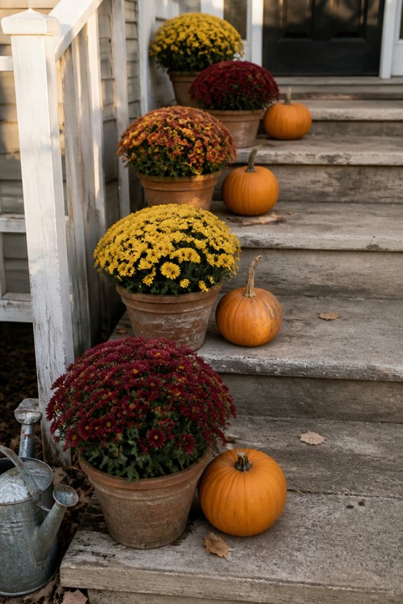 alternating mums and pumpkins