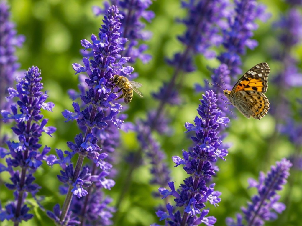 bees butterflies purple blooms