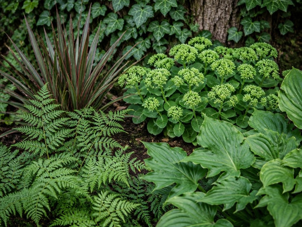 contrasting leaf structures create depth