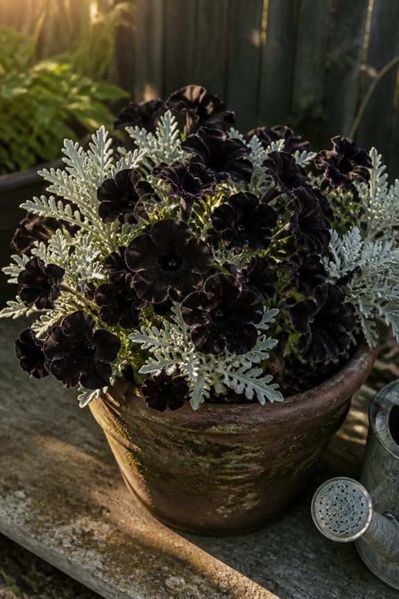 dark blooms silver foliage