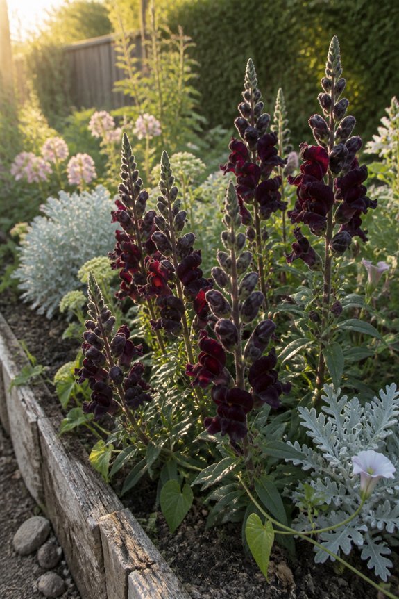 dark perennial garden accents