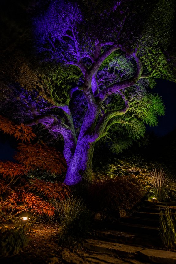 dramatic halloween tree uplighting