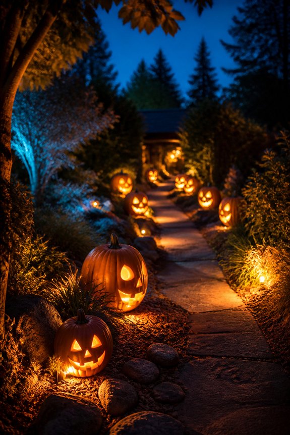dramatic uplighting for pumpkins