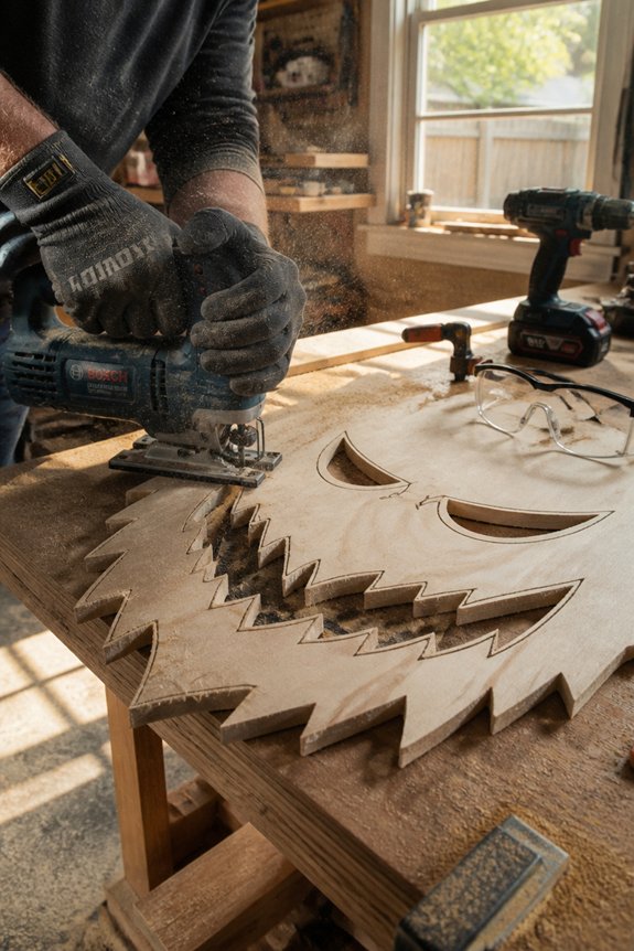 freestanding plywood monster faces