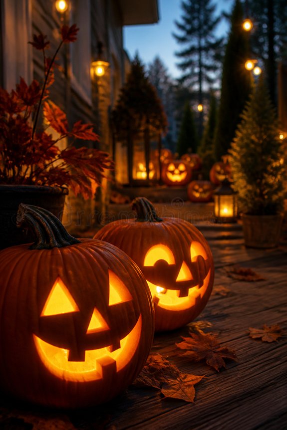 glowing pumpkins with lights