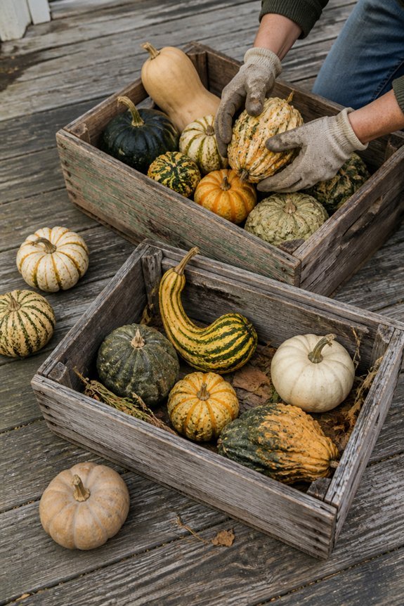 gourds in vintage crates
