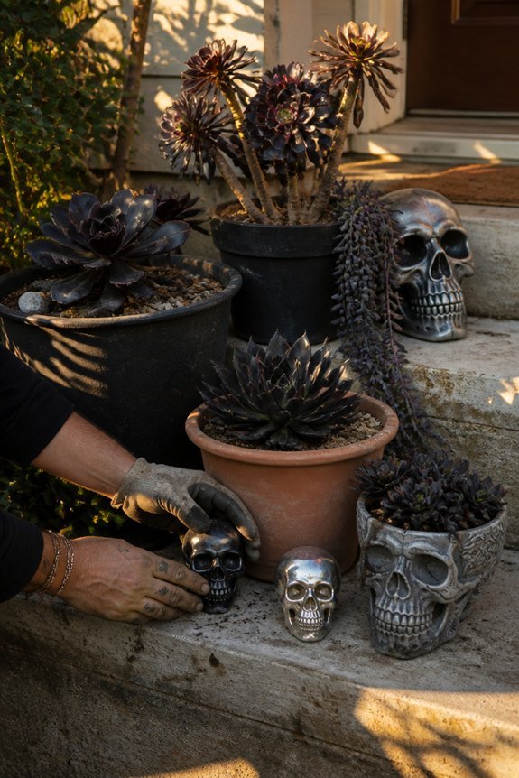 halloween skull succulent display