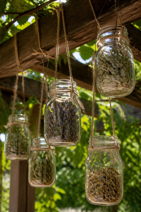 herbs displayed in jars