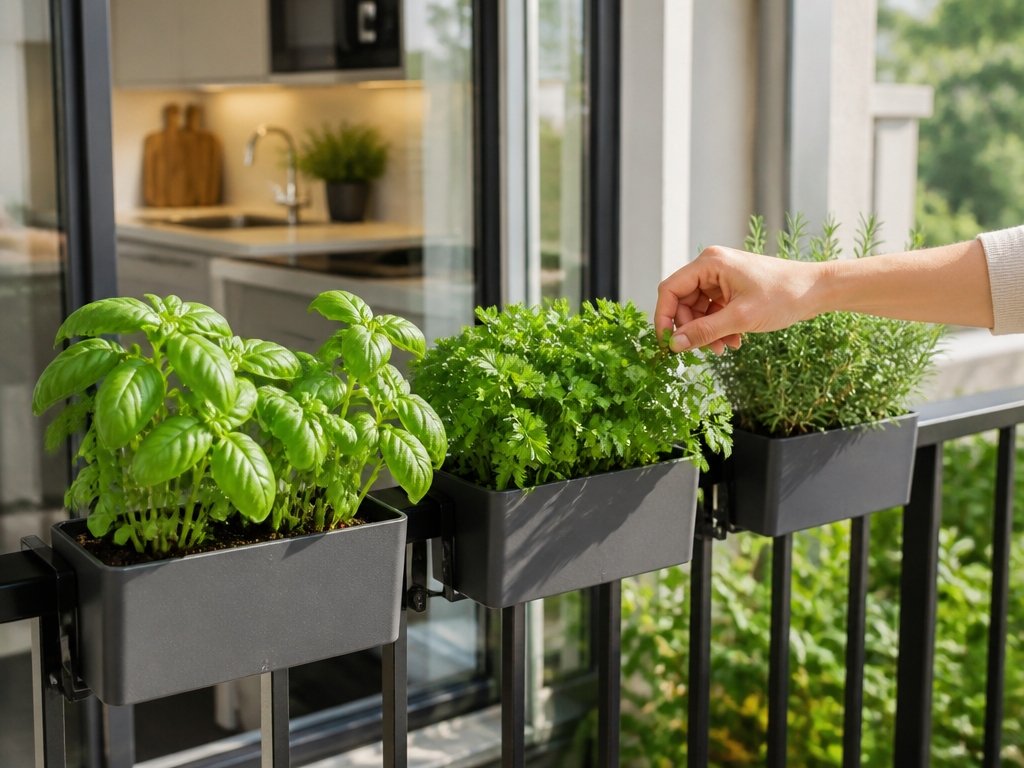 herbs on balcony railings