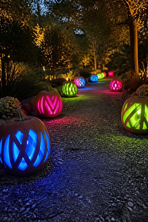 illuminated pumpkins with glow sticks