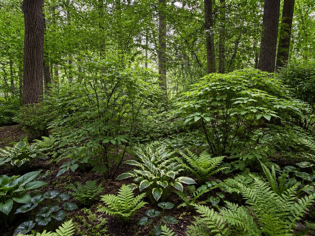 layered woodland garden design