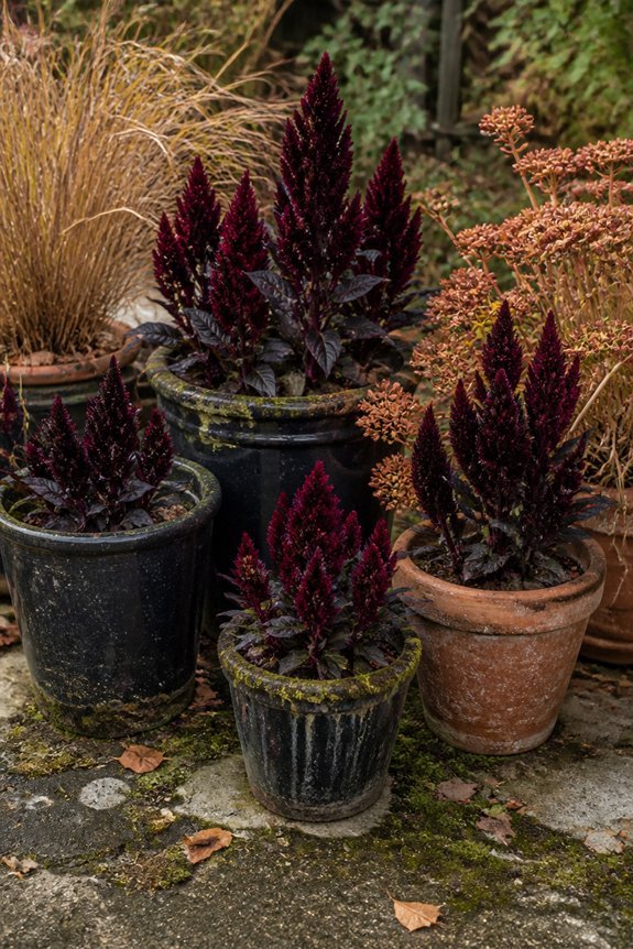 metallic celosia fall arrangements