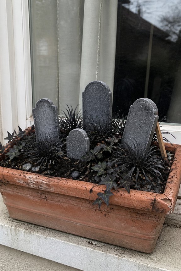 miniature graveyard window display