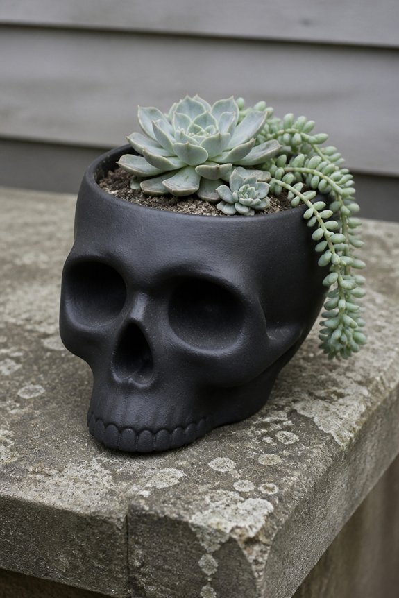 monochrome skull planter decor