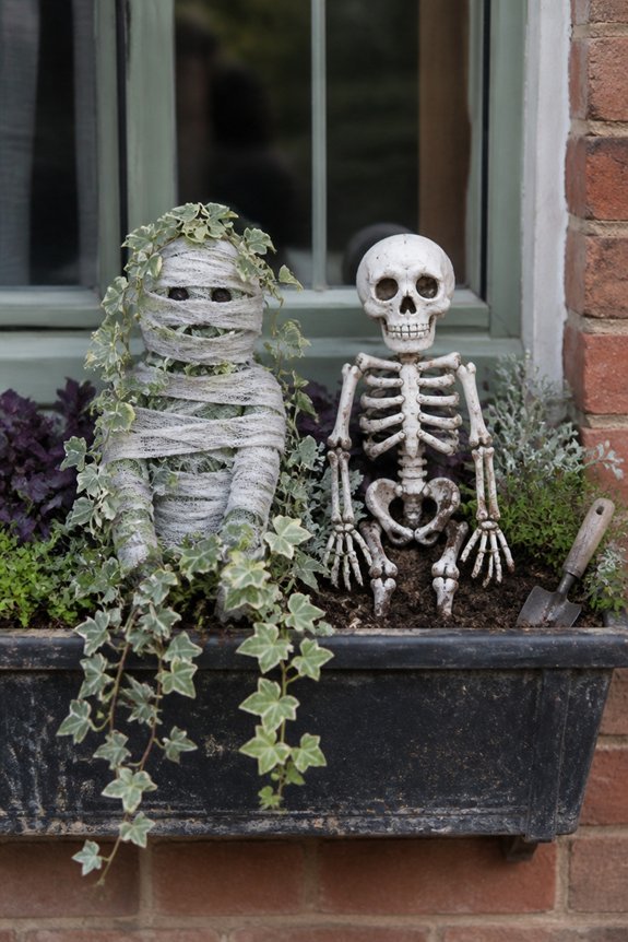 mummy and skeleton decorations