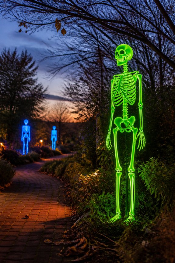neon skeleton displays illuminated