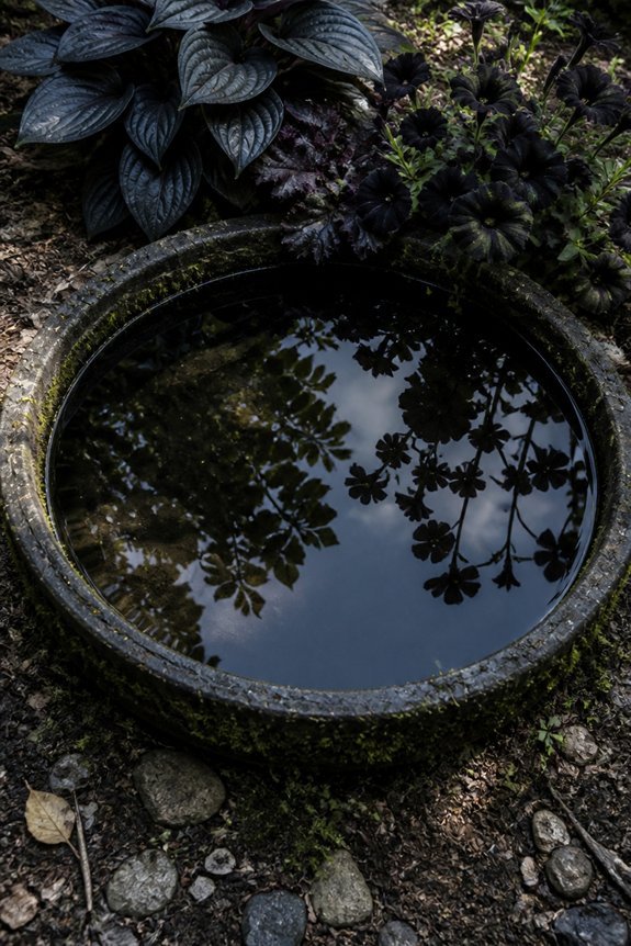 reflective dark water features