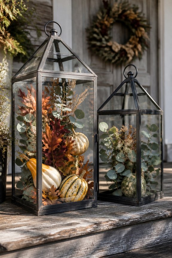 seasonal foliage in lanterns
