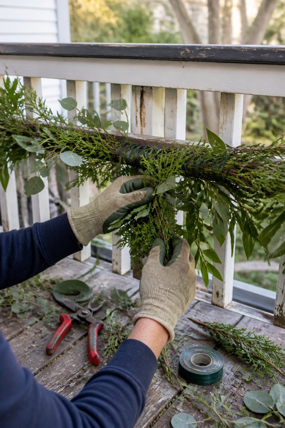 seasonal porch railing garland