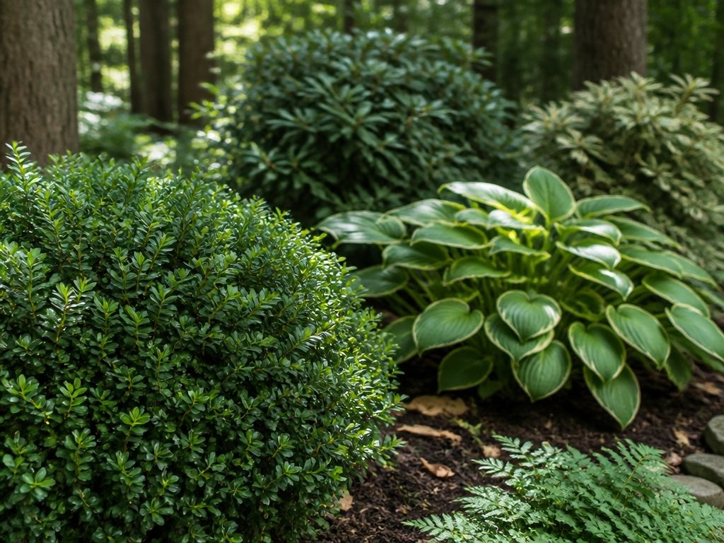 shade tolerant structural garden shrubs