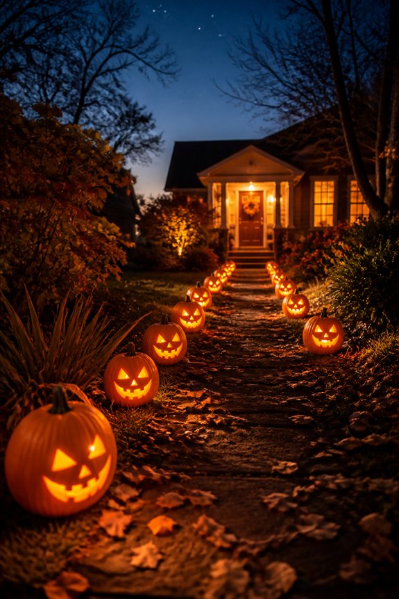 spooky illuminated garden pathway
