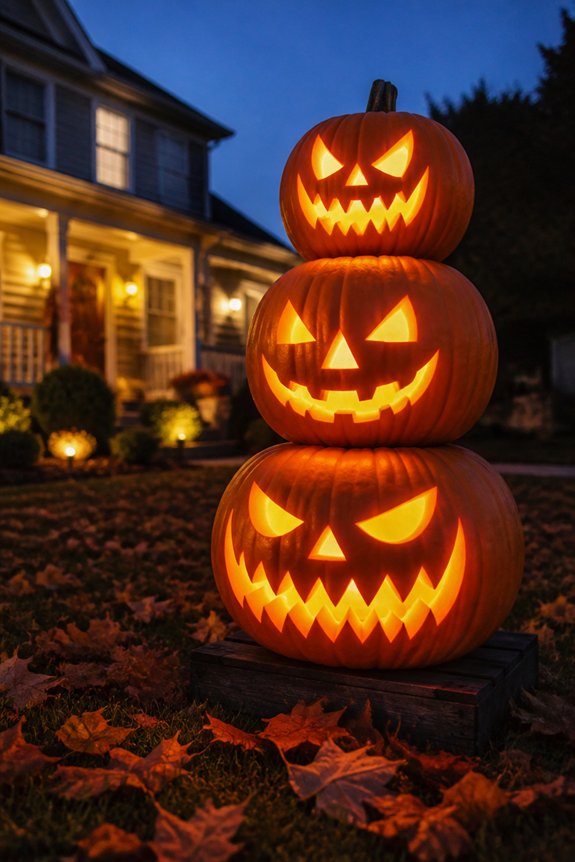 stacked illuminated pumpkin towers