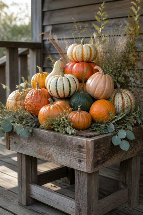 tiered wooden gourd display