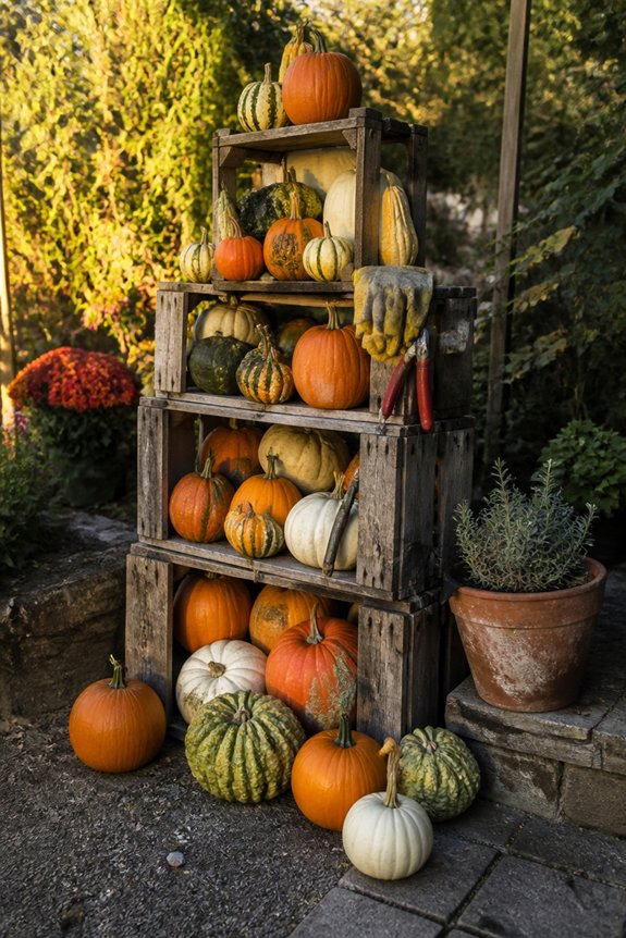 vertical rustic pumpkin display