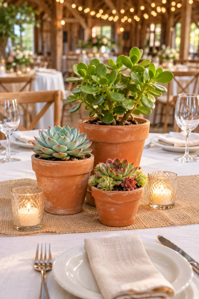 Clustered Terracotta Pots for Rustic Round Tables