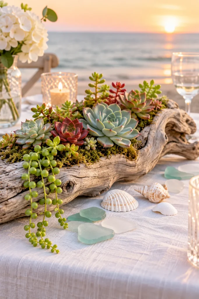 Driftwood and Sea Glass for a Coastal Reception