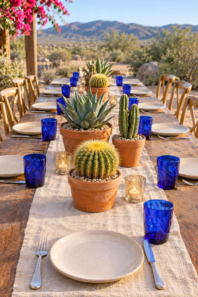 Desert Cactus With Cobalt Glassware