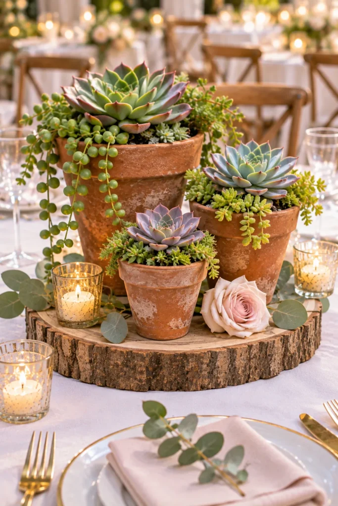 Rustic Succulent Garden Wedding Table Centerpiece