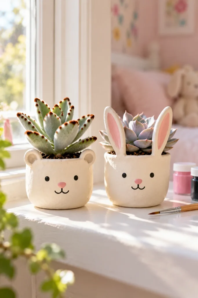 Bear and bunny animal planters