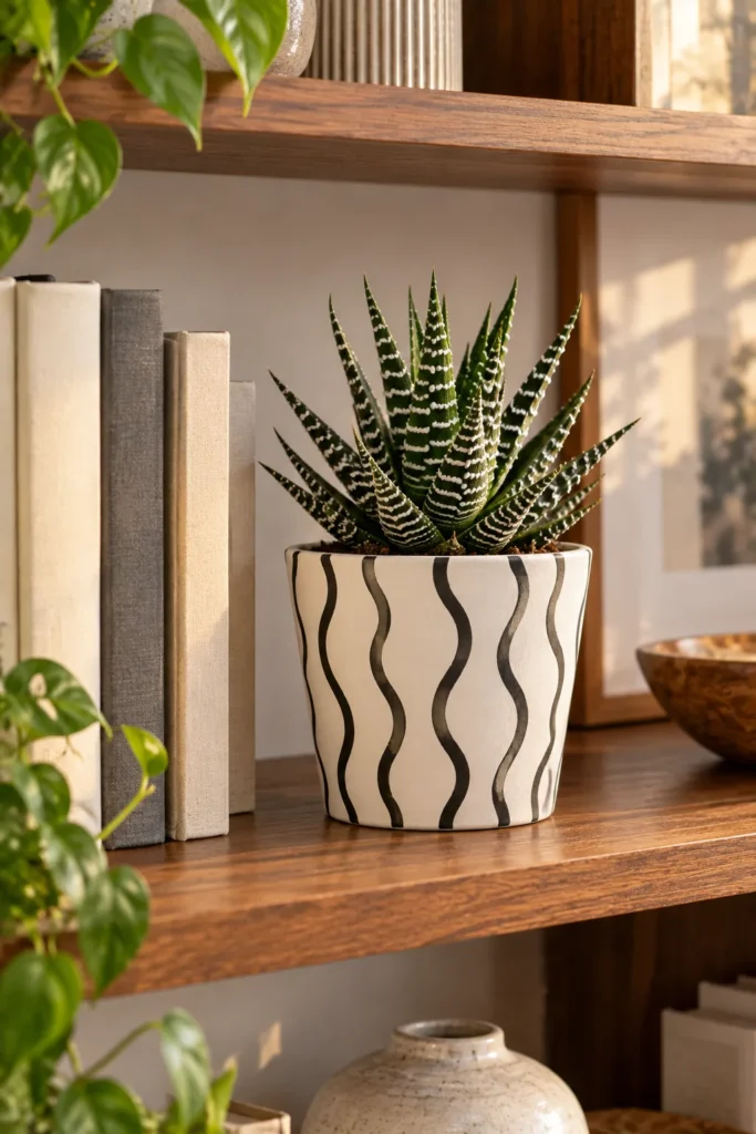 Black and White Line Art Pots for Zebra Haworthia