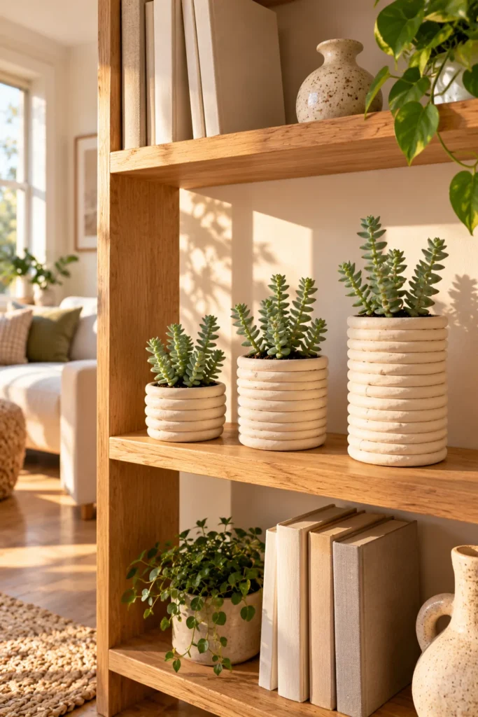 Three coil-built ribbed planters